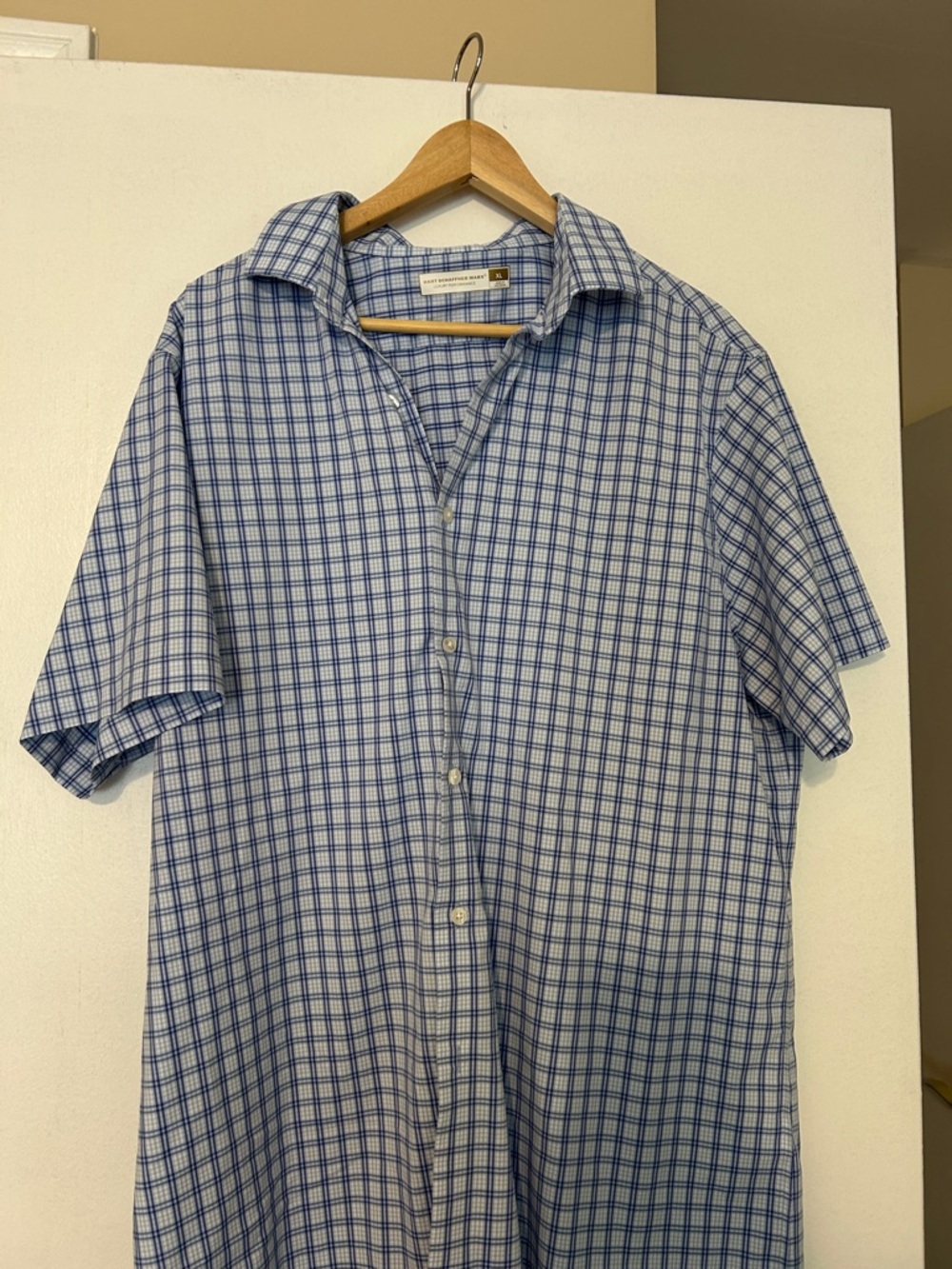 Hart Schaffner Marx Blue Checked Short-Sleeve Button-Down Shirt